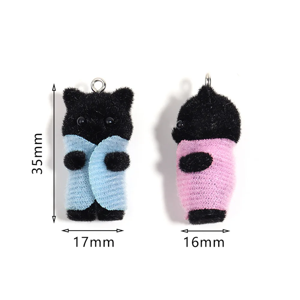 30Pcs Kawaii 3D Flocking Cat Charms Cute Cartoon Cat Ornament Pendant Earring Keychain Accessories for DIY Crafts Jewelry Make
