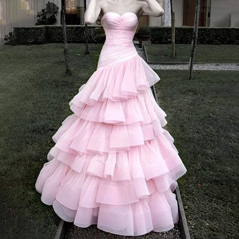 

Pink Ball Gown Wedding Dresses for Bridal Women Sweetheart Floor-Length with Tiered Ruffles Evening Party 2023 Vestidos De Novia