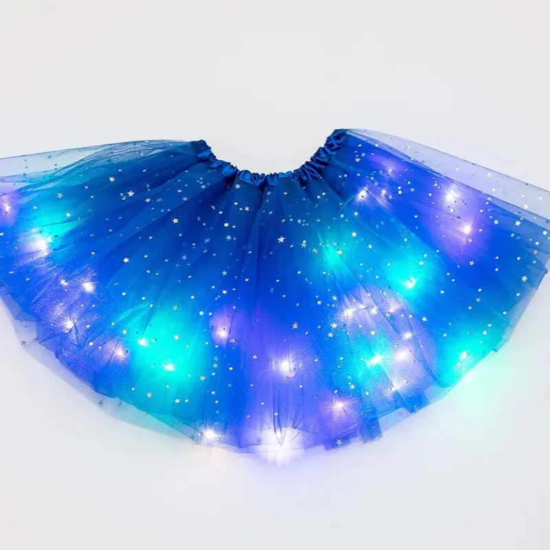 LED Glowing Light Women Tulle Star Skirt Short Tutu Mini Skirt Adult Fancy Ballet Dancewear Party Costume Ball Gown Mini Skirt 4