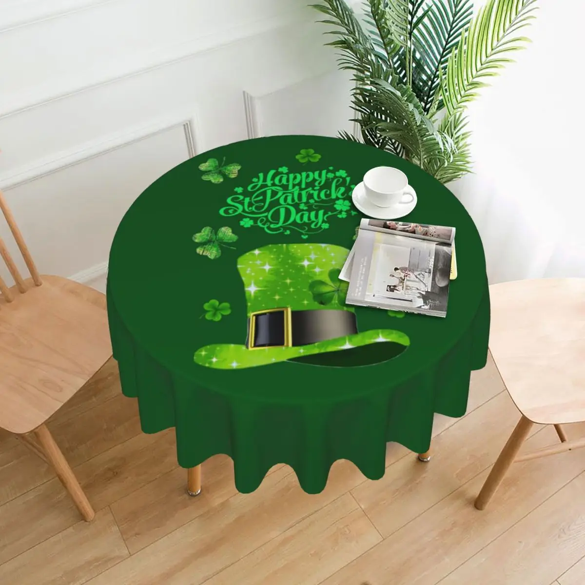 

St. Patrick's Day Round Tablecloth Leprechaun Hat Green Outdoor Table Cloth Fashion Decor Home Dining Printed Table Cover