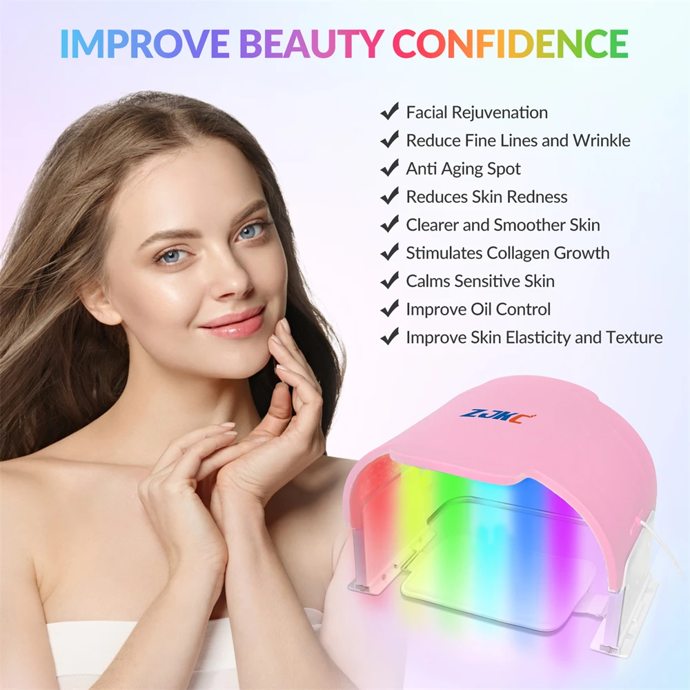 ZJKC 7 Colors Silicone LED Face Light Therapy Professional 990 LEDs Face Light Therapy Mask Whole Body Skincare Whitening