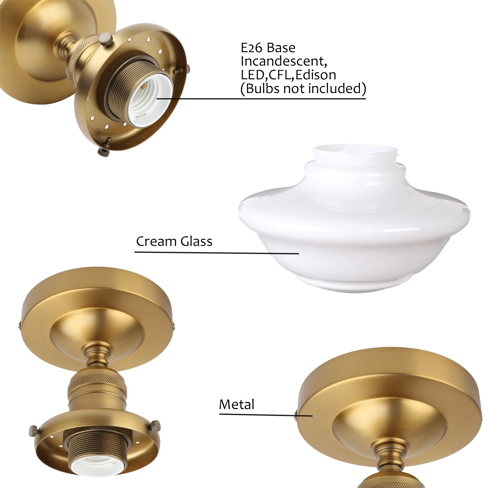 Phansthy Vintage Flush Mounted Ceiling Lighting with Milk White Glass Shade, for Hallway Foyer Loft Living Room Bedroom