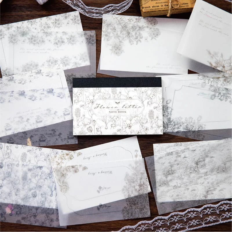 

40 sheets Memo Pad Plain printed floral border flower Journal Paper diary Cards Background Decoration Paper 4 styles