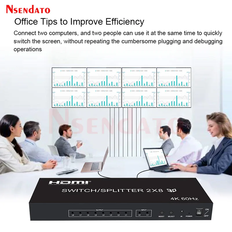4K 60Hz HDMI Switch Splitter 2x8 Splitter Switch HDMI 2 in 8 out Audio Video Switcher for PS3 PC To HDTV Monitor Projector