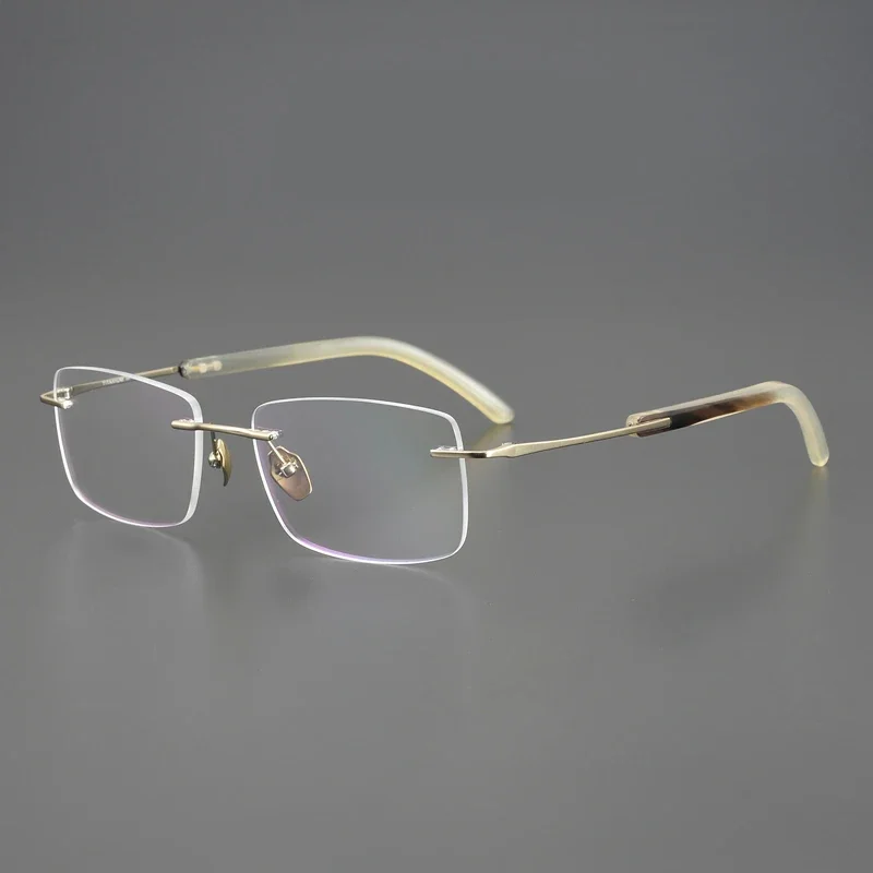 

Natural Buffalo Horn Mirror Legs Male Rectangular Frameless Glasses Frame Female Top Quality Ultra Light Titanium Myopia Eyewear