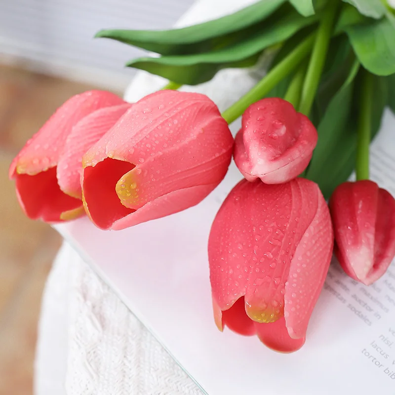 1 bundle of 5 simulated tulips indoor home props shooting simulated flowers Valentine's Day wedding party vase flower arrangement