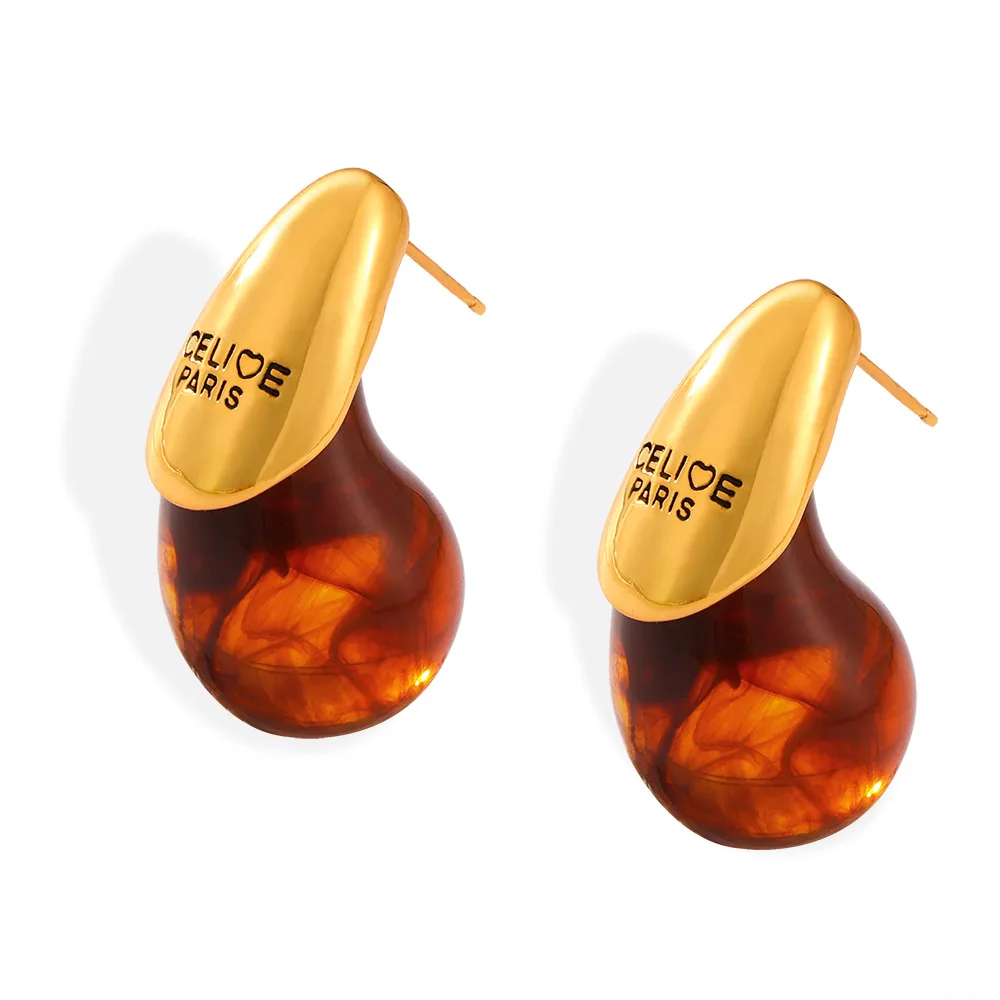 Edelstahl vergoldete tropfen förmige Ohrringe für Damenmode rotes Harz kleine Ohr stecker Mädchen trend ige Schmuck accessoires