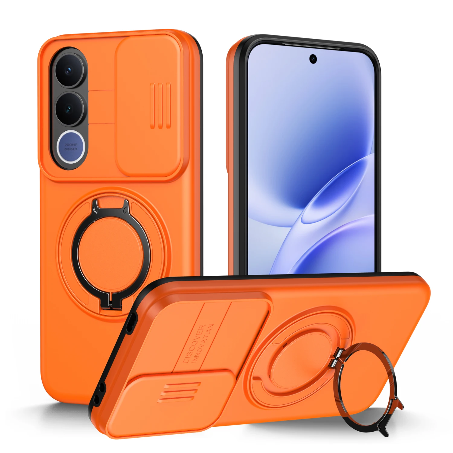Enhanced Shockproof Magnetic Ring Stand Holder Phone Case with Camera Flip Protection
