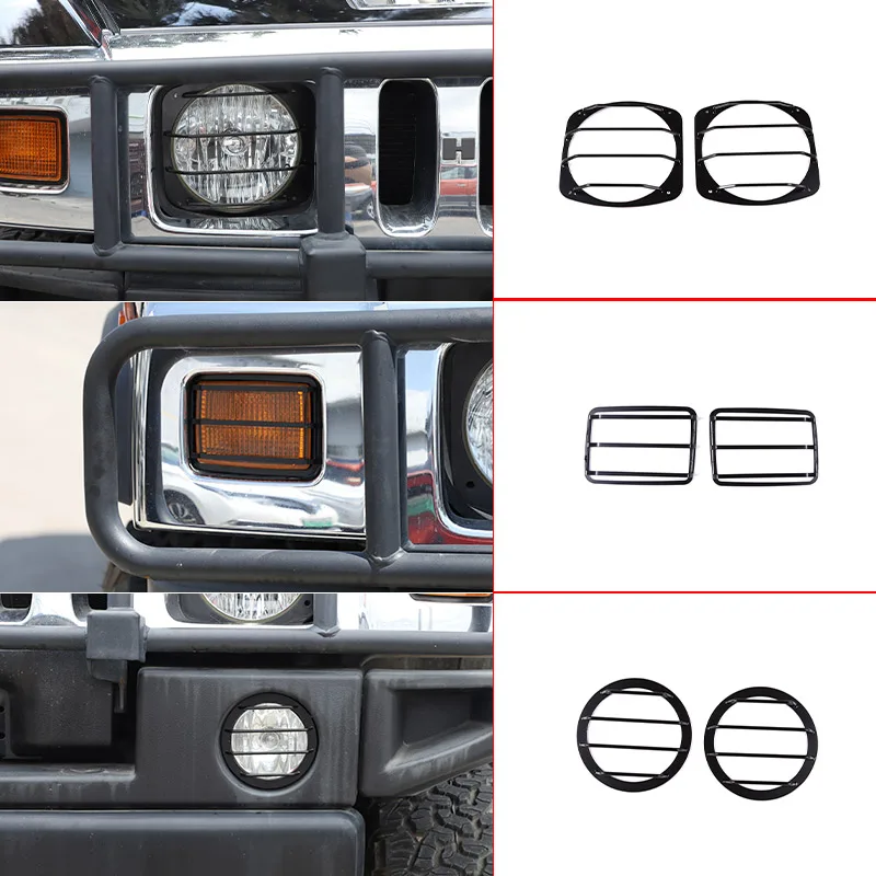 For Hummer H2 03 09 Stainless Steel Black Headlight Cover Front Fog