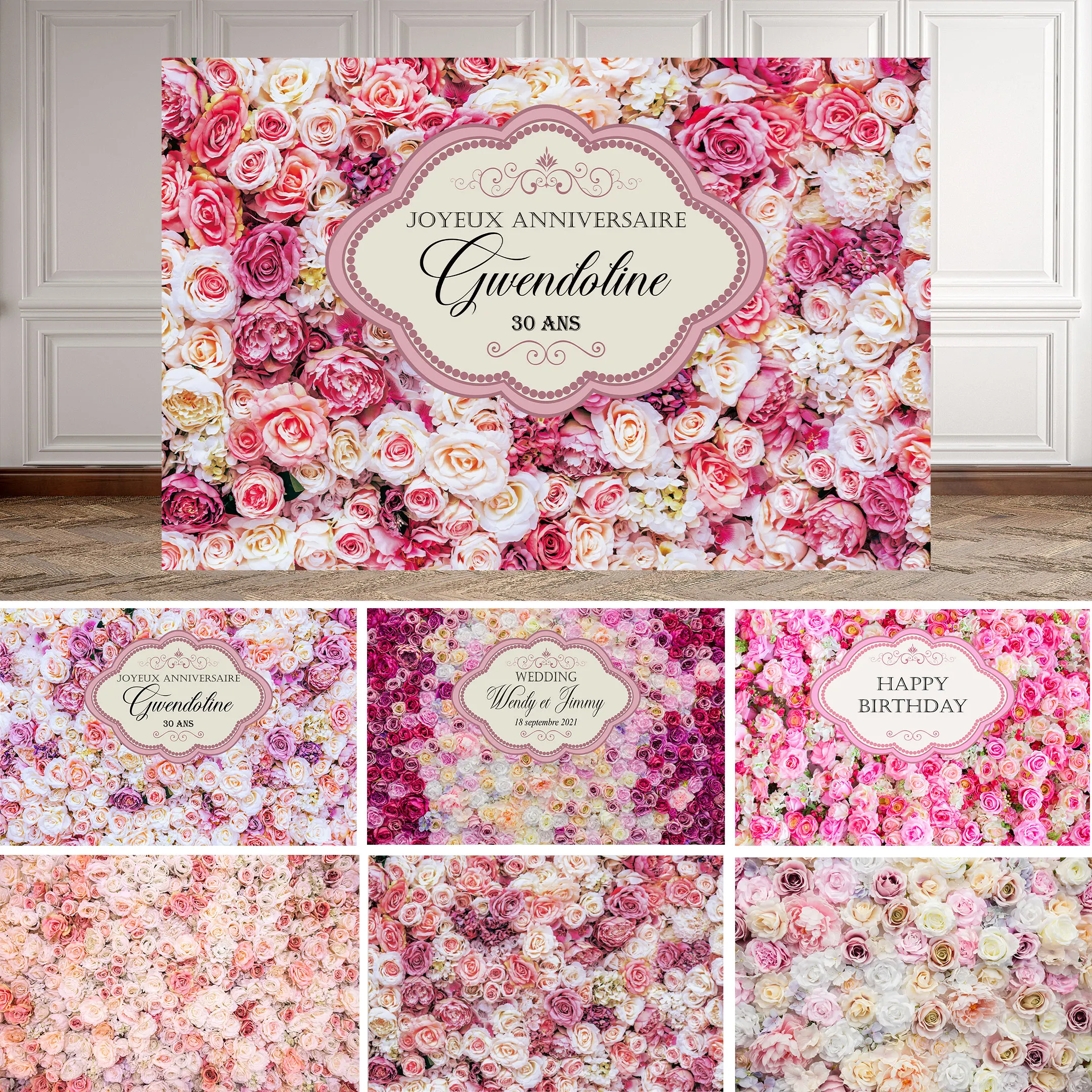 NeoBack Pink Rose Frame Floral Wedding Party Backdrop Birthday Background Baby Shower Bridal Decoration Banner Mariage Ceremony photo backdrop