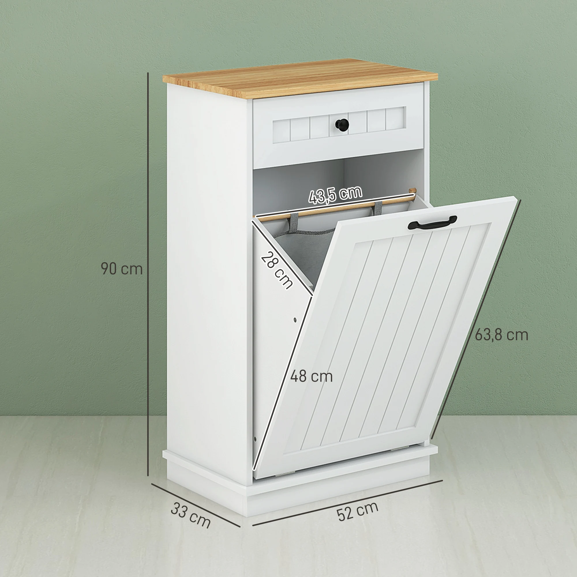 GAZHOME Armadietto della spazzatura a doppia inclinazione con stazione di ricarica, in legno, autoportante, con uscita, cassetto nascosto, 50,8 litri (bianco