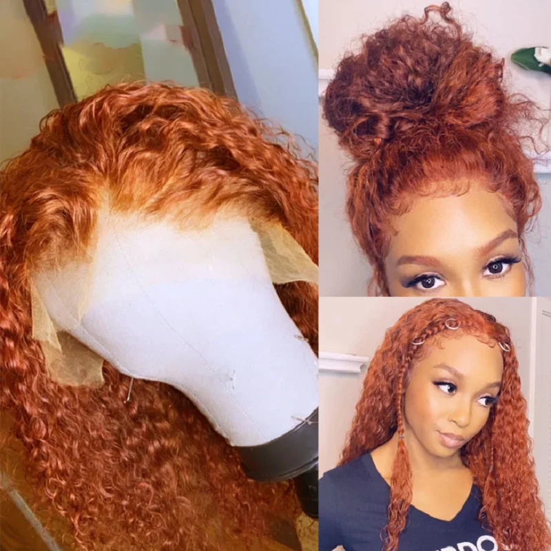 

180Density 26 inch Long Soft Ginger Orange Kinky Curly Lace Front Wig For Women BabyHair Deep Part Glueless Pre plucked Daily