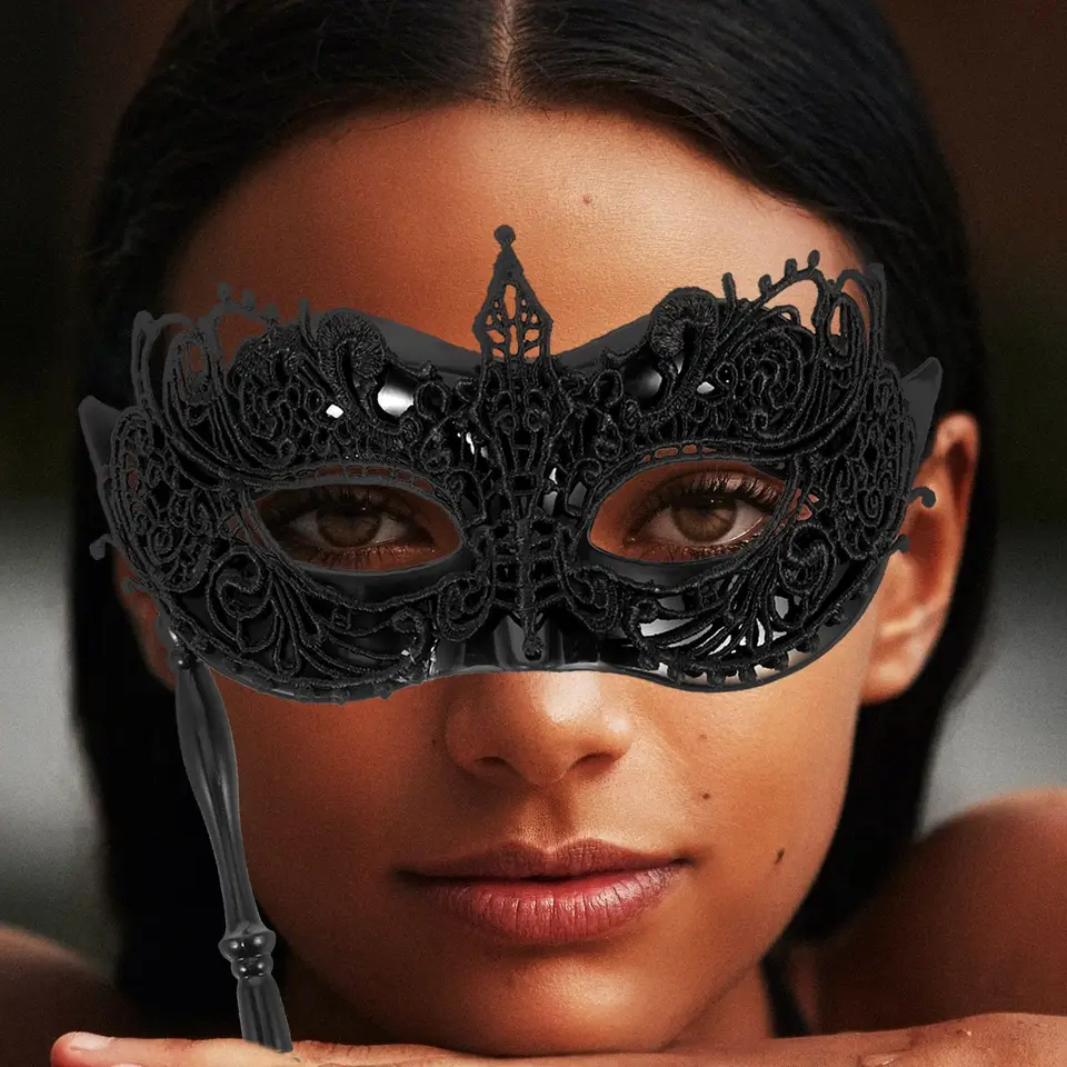 Black Lace Handheld Mask Masquerade Masks For Mardi Gras Masks