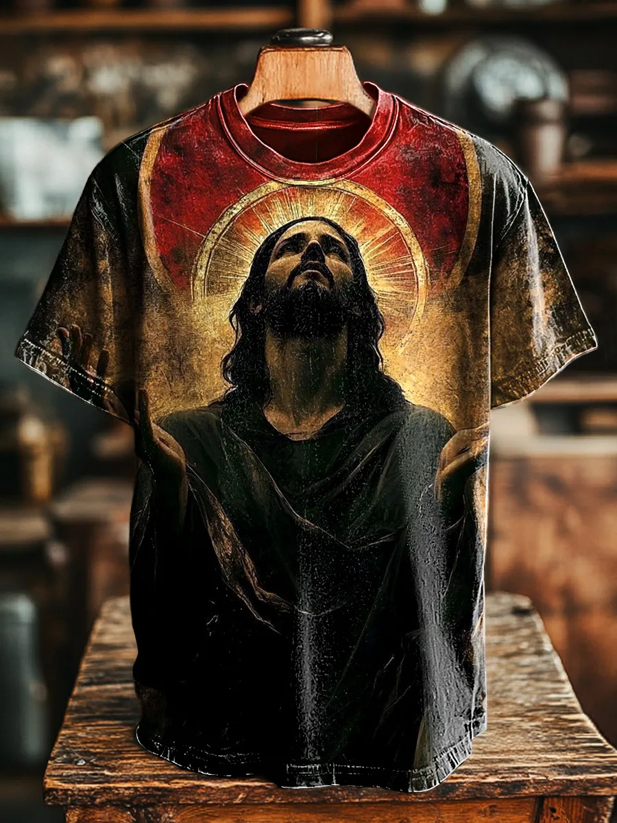 Mens Casual Retro 3D Print T Shirt Oversized Short Sleeve Tee