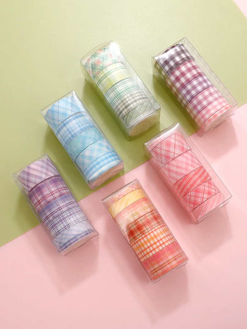 

6Pcs Plaid Washi Tapes Scrapbooking Supplies Basic Decorative Adhesive Tape Korean Stationery Journaling Materials Masking Tape