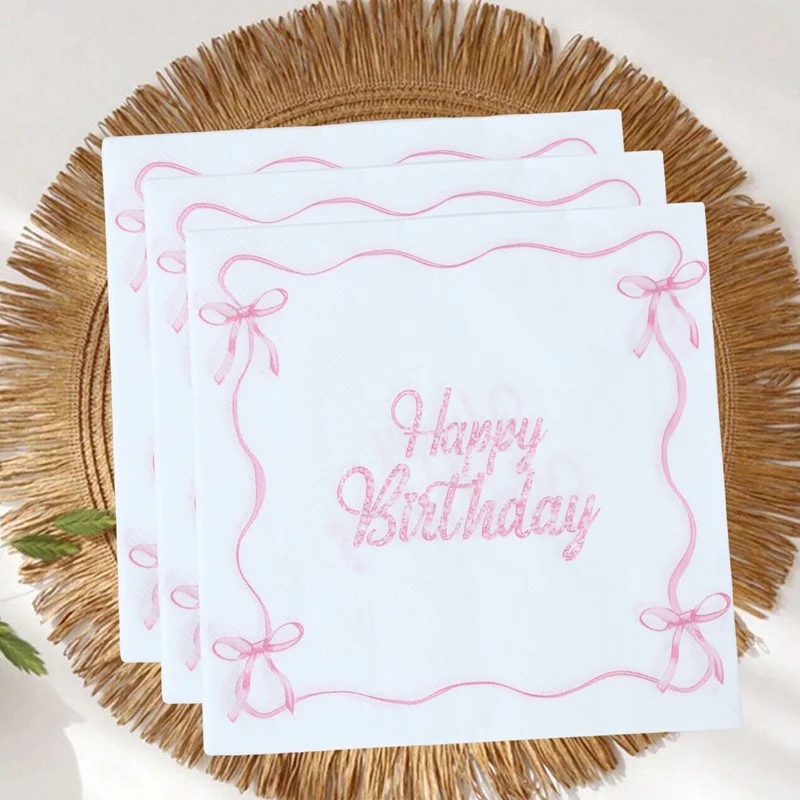 Rosa Schleife Thema Geburtstag Party Supplies Einwegteller Tassen Serviettenschleife Party Dekor Babyparty Mädchen Rosa Schleife Partyzubehör – Detail 9