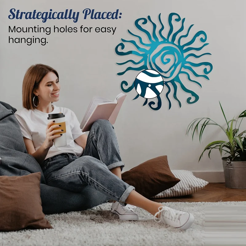 

Металлическая настенная скульптура Wacky Sun, уличный декор, железо, 11,8 дюйма, устойчивая к ржавчине, идеально подходит для сада, синего цвета