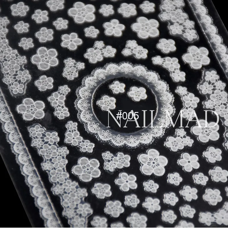 1 sheet Flower Nail Art Stickers White Lace Nail Sticker Acrylic Flower Adhesive Decals Rose Gold Stickers