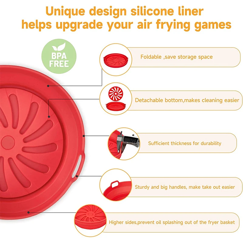LMETJMA Silicone Air Fryer Liners for 3 to 7 QT Collapsible Silicone Liners for Air Fryer Basket Reusable Pot Baking Tray JT80