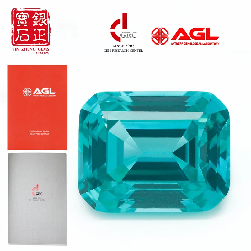 YinZheng Flame Melted Paraiba Stone Emerald Cut Paraiba Can Be Provide GRC Or AGL Certifacate Synthetic Cultivate