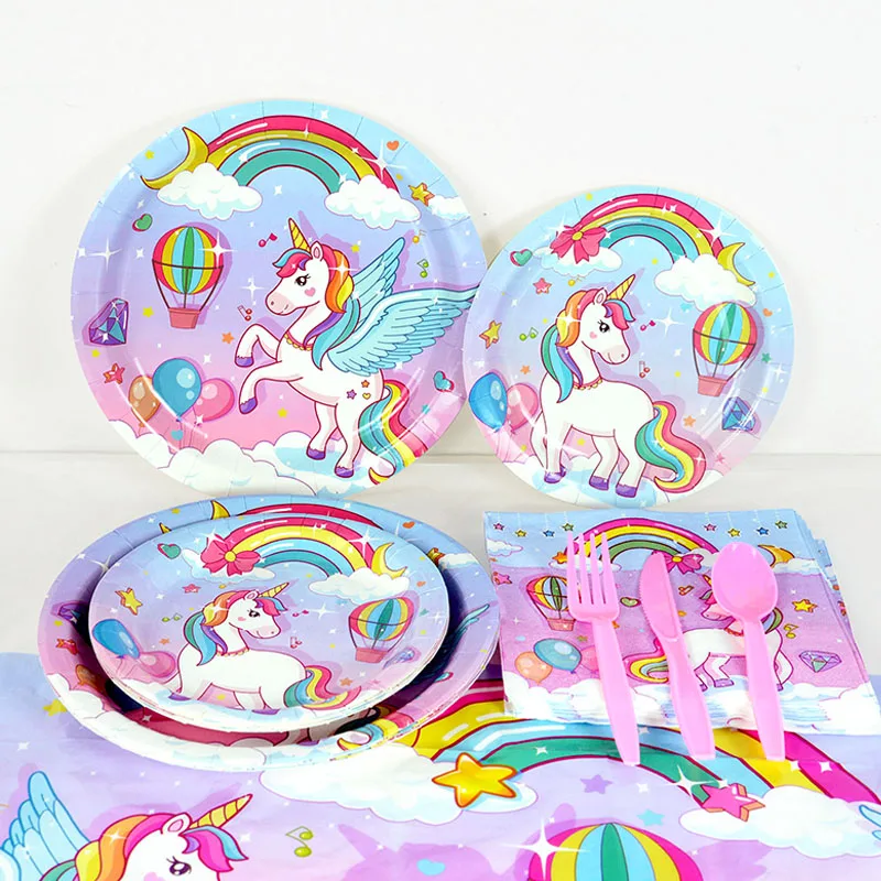 Arcobaleno unicorno stoviglie usa e getta bambini tema unicorno decorazione  festa di compleanno piatti di carta tazze tovaglioli forniture per Baby  Shower - AliExpress