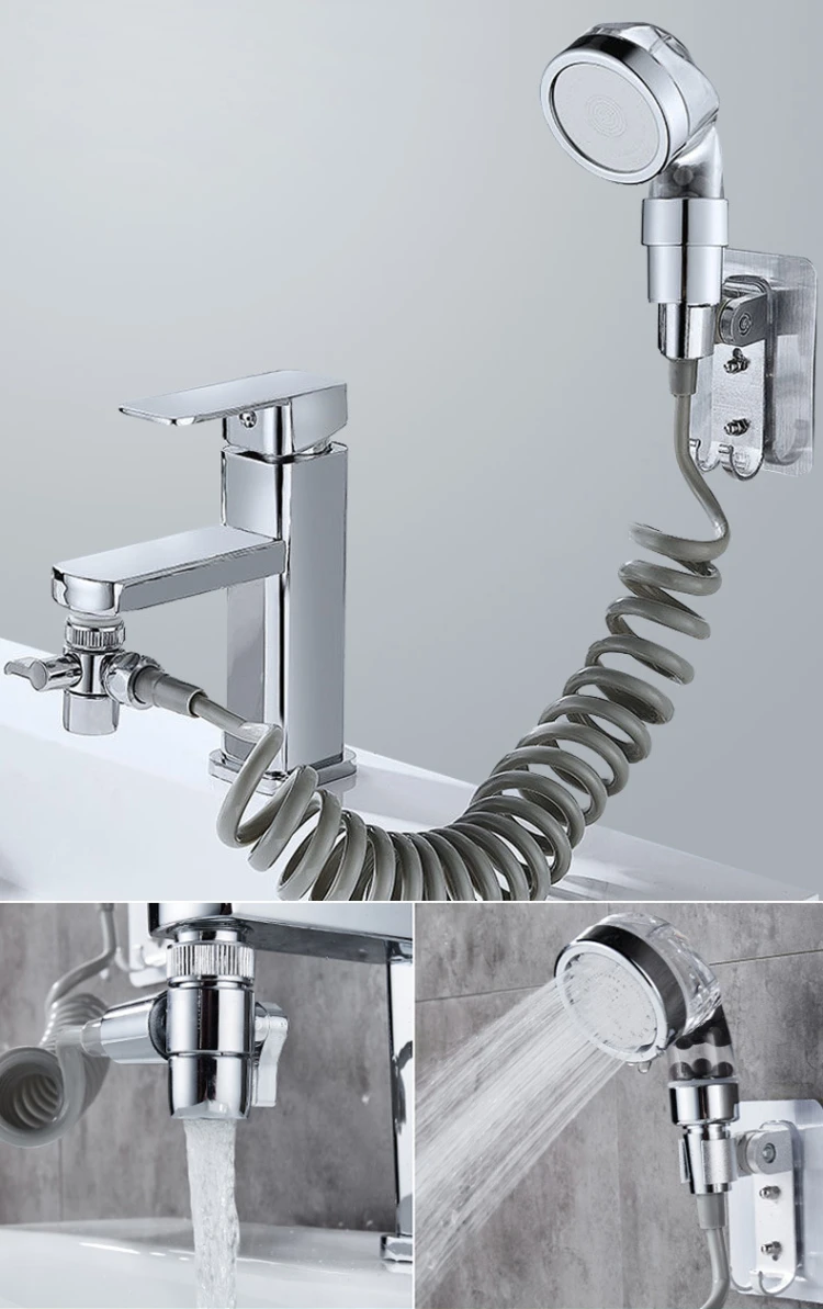 Faucet External Shower Head Set Bathroom Kitchen Basin Tap Adapter Spray Drains Strainer Hose Sink Washing Hair Shower 2