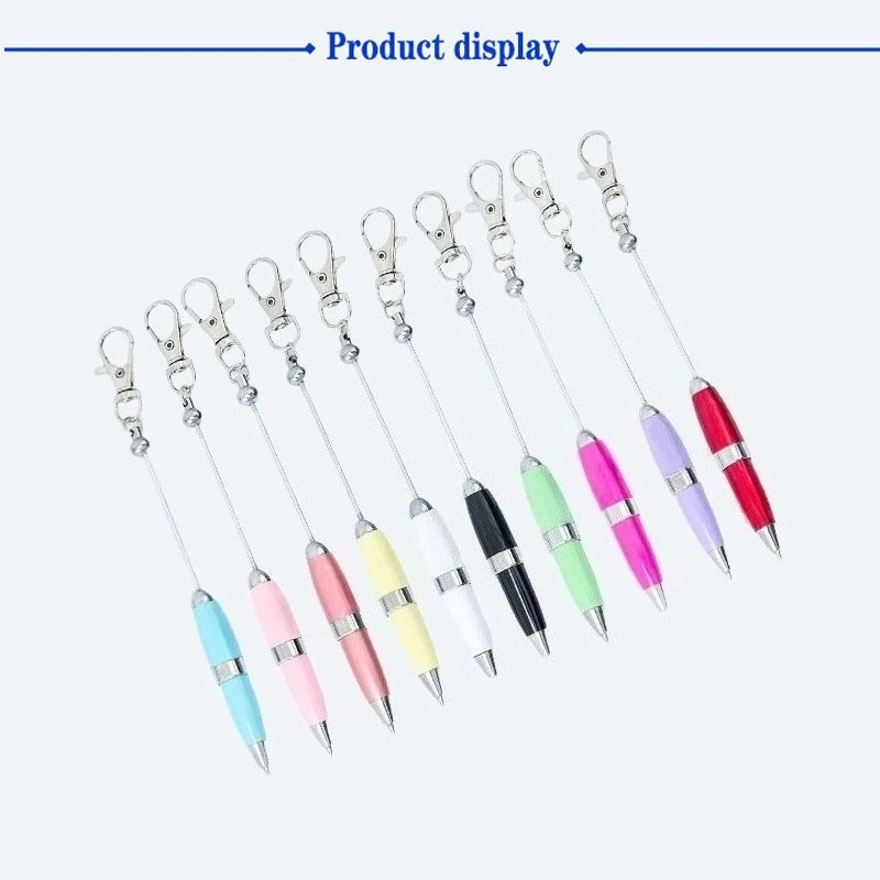 10pcs 금속 볼펜 키 체인 사무실 학생 구슬 펜 세트 광고 선물 사용자 정의 로고 DIY 구슬 펜 어린이 선물