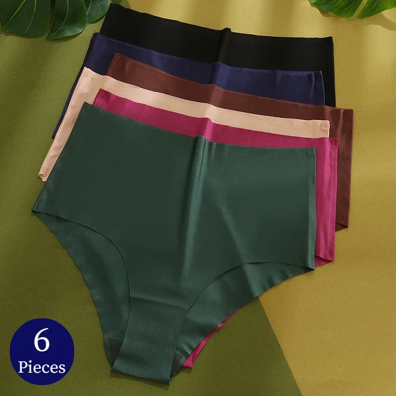 

6 pcs/set women's panties High Waist Seamless briefs plus size underwear silk satin lingerie sports comfort underpants