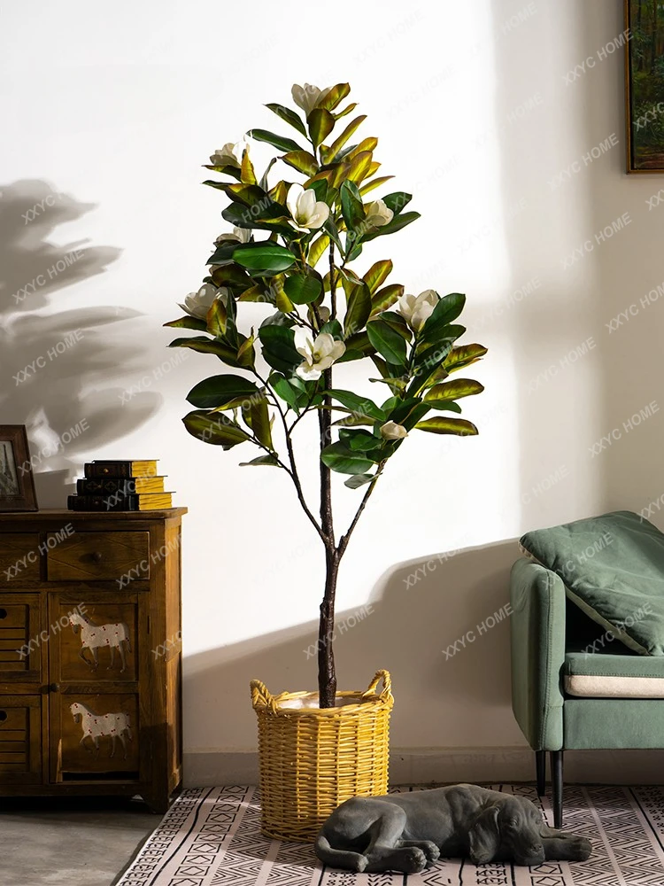 

Simulation Magnolia Fake Trees Plastic Fake Floriculture Green Plant Potted Plant Indoor Living Room Floor Decoration Ornaments