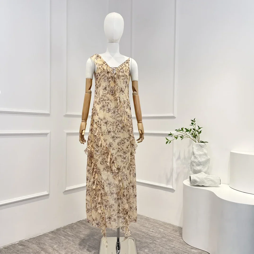 

Женское асимметричное платье с цветочным принтом, Элегантное летнее платье с глубоким V-образным вырезом, оборками и цветочным принтом, 2023