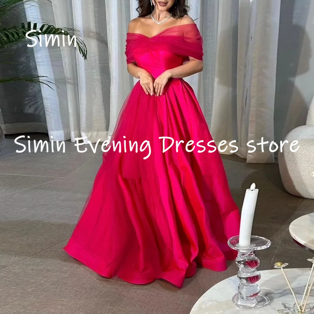 

Simin Satin A-line Off-the-shoulder Neckline Ruffle Formal Prom Gown Floor-length Evening Elegant Party dresses for women 2023