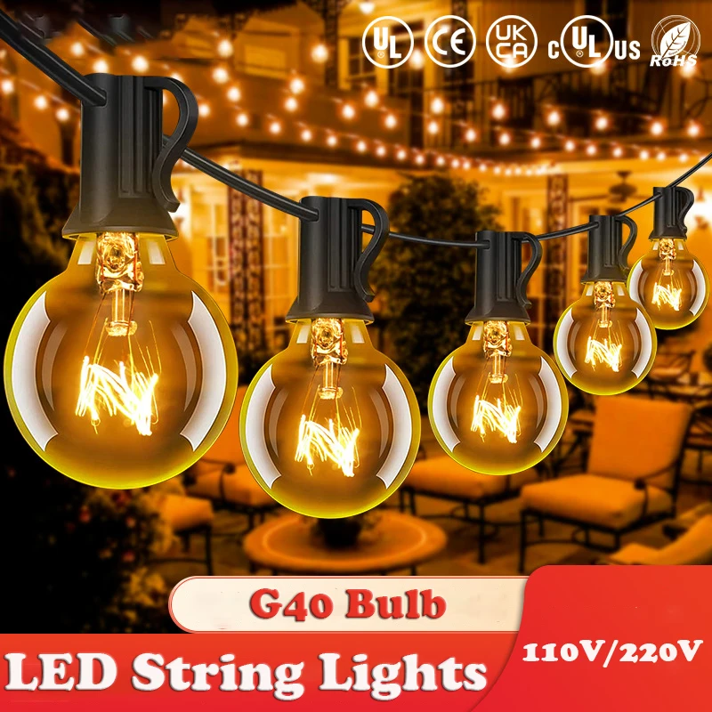 

E12 G40 Bulb Led String Chain Light 110V/220V Outdoor Hanging Globe Patio Garland Fairy Light for Wedding Garden Xmas Decoration