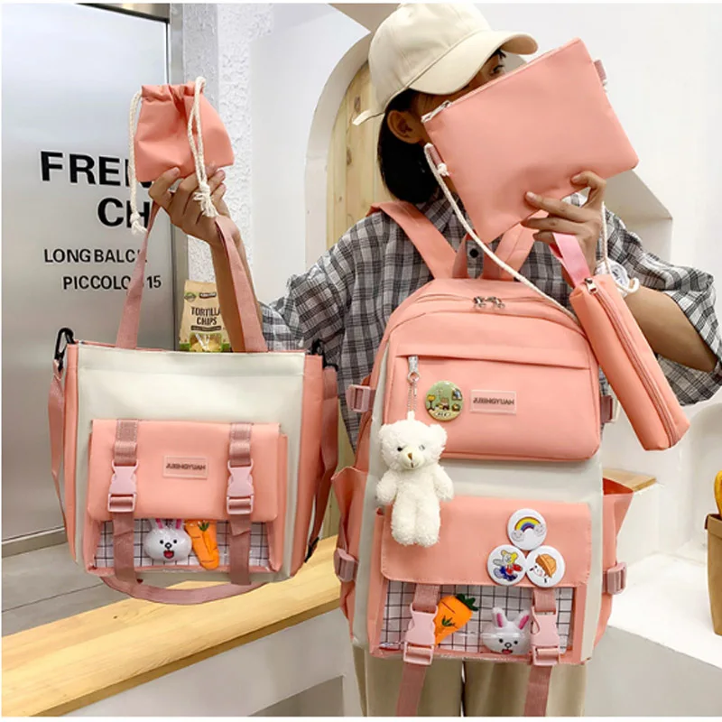 New Large-Capacity Primary School Junior High School Students Shoulders Backpack High School Five Sets of Multi-Compartment Fash