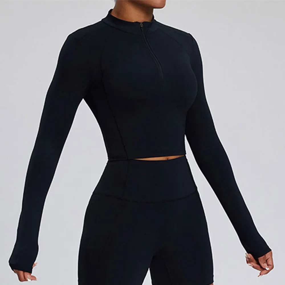 Half Zipper Long Sleeve Yoga Shirts Sport Top Fitness Yoga Top Gym Sports Wear For Women Push Up Running Full Sleeve Jacket