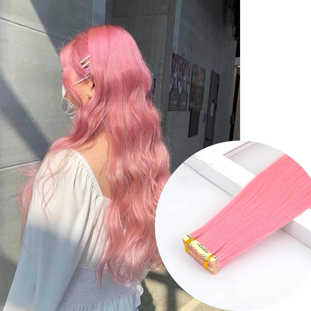 Tape In Hair Extensions Invisible Adhesive Synthetic Colored Tape In Hair Extension 10pcs/pack Pink Purple Blue Colorful Hair
