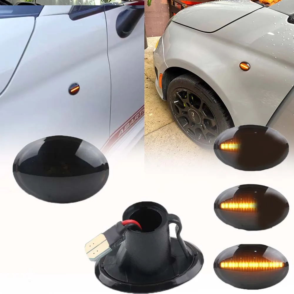 2Pc Nero Sequenziale Lampeggiante Led Indicatore Di Direzione Dinamico Indicatore Di Direzione Laterale Per Fiat 500 500C 500L Per Abarth 500 595 695