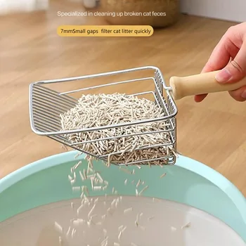 Cat litter shovel with wooden handle toilet cleaning tool pet cleaning accessories daily necessities for cats in stocks