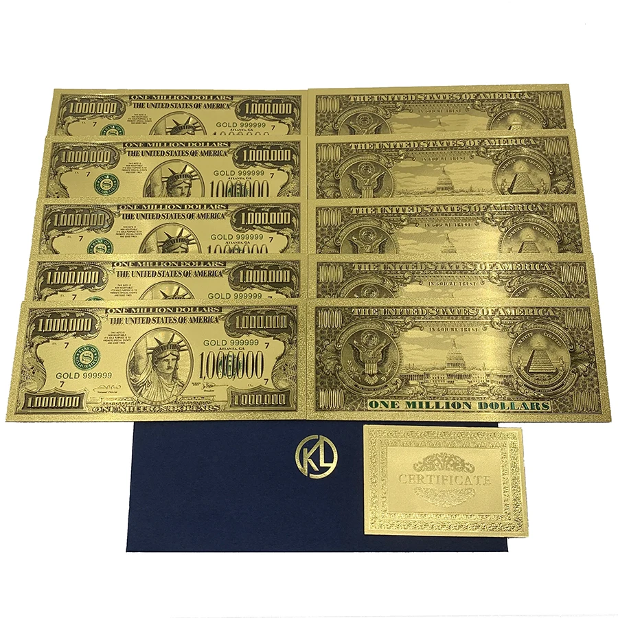 American Bill Dollar Banknote One Million fake money in 24k Gold plastic note for Collection statue of Liberty souvenir card