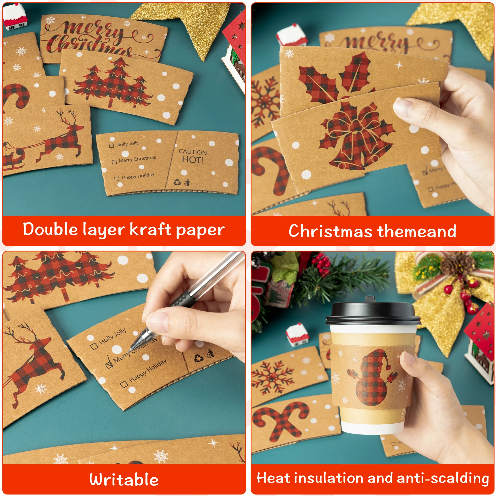 Christmas Paper Cup Set 40 PCS Party Hot Milk Tea Disposable Heat Insulation Waterproof Coffee Ironing Snow Elk Pattern