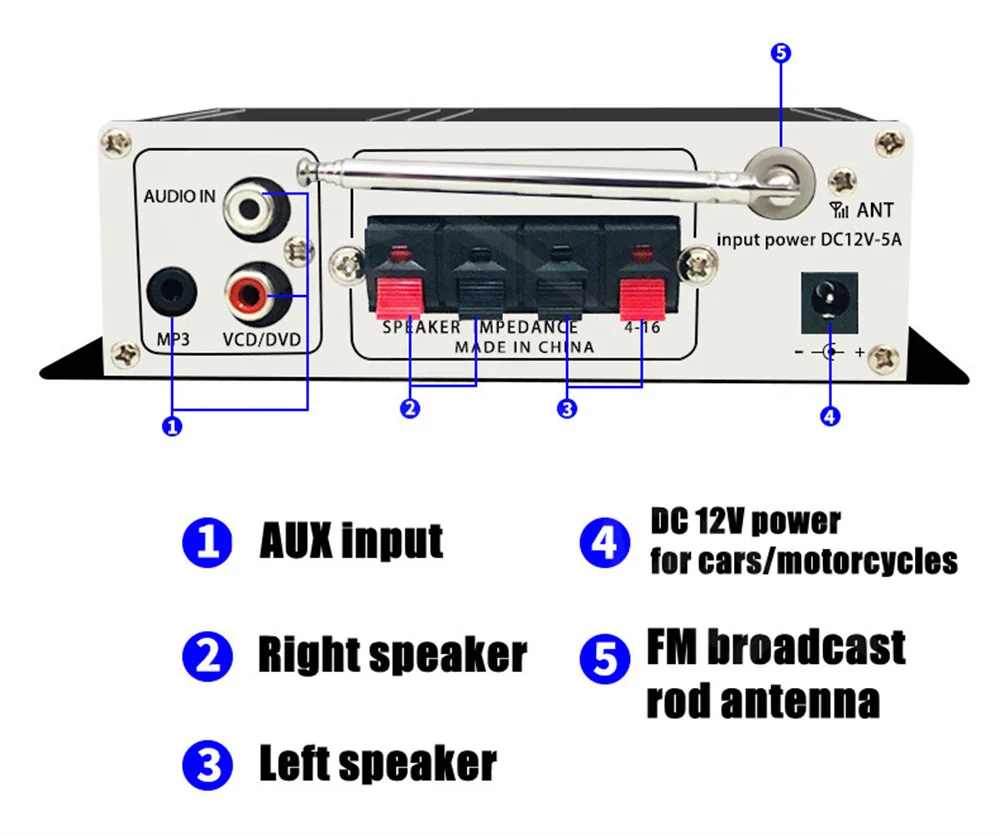 Hifi Power Amplifier 470 Channel 2.0 Bluetooth 20W*2 Bass Treble Digital Audio A