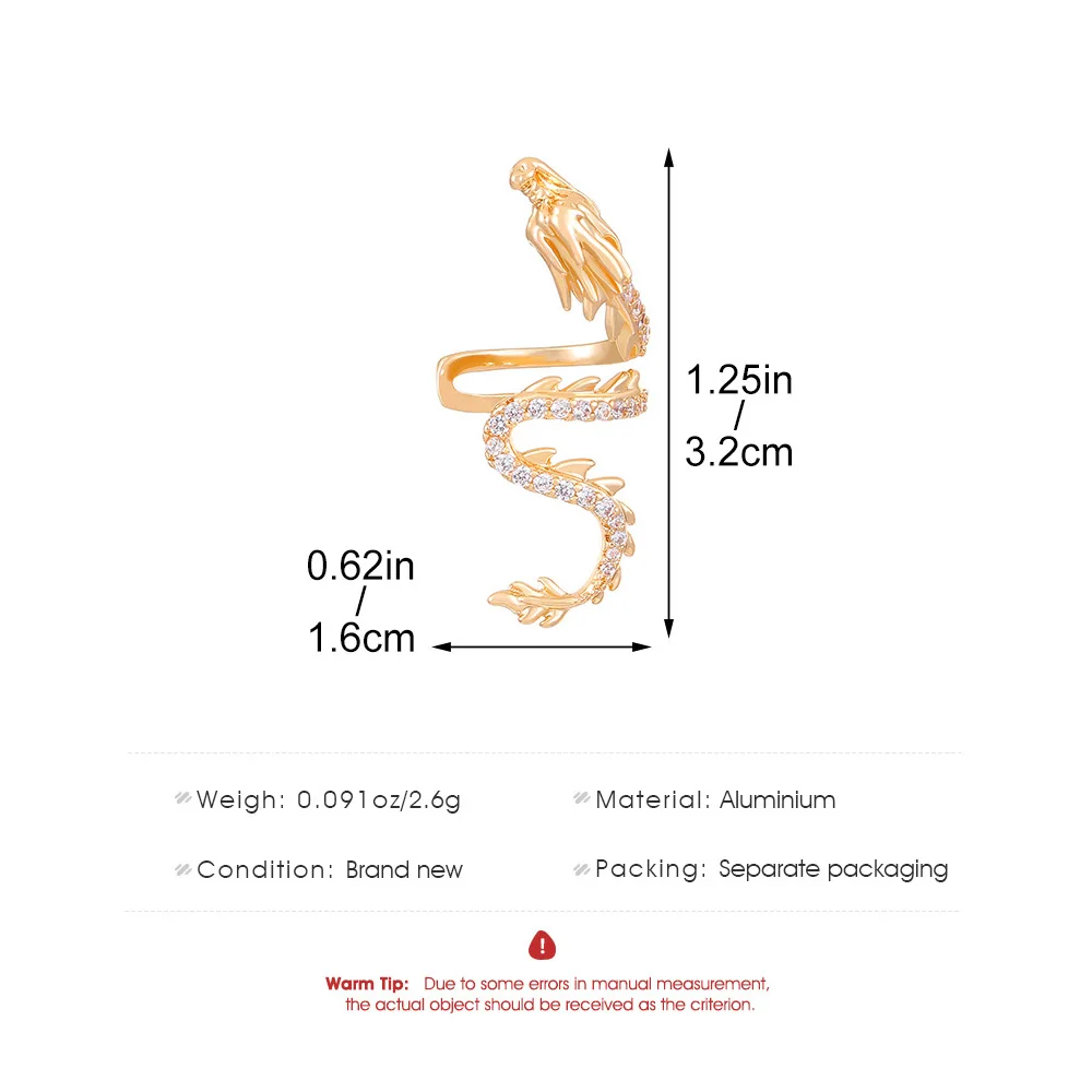 1pcs Vintage China Loong Dragon One Side Ear Cartilage Clip Fake Piercing Earring For Women Men Fashion Jewelry Halloween ear clip earrings,clip earrings,ear clip