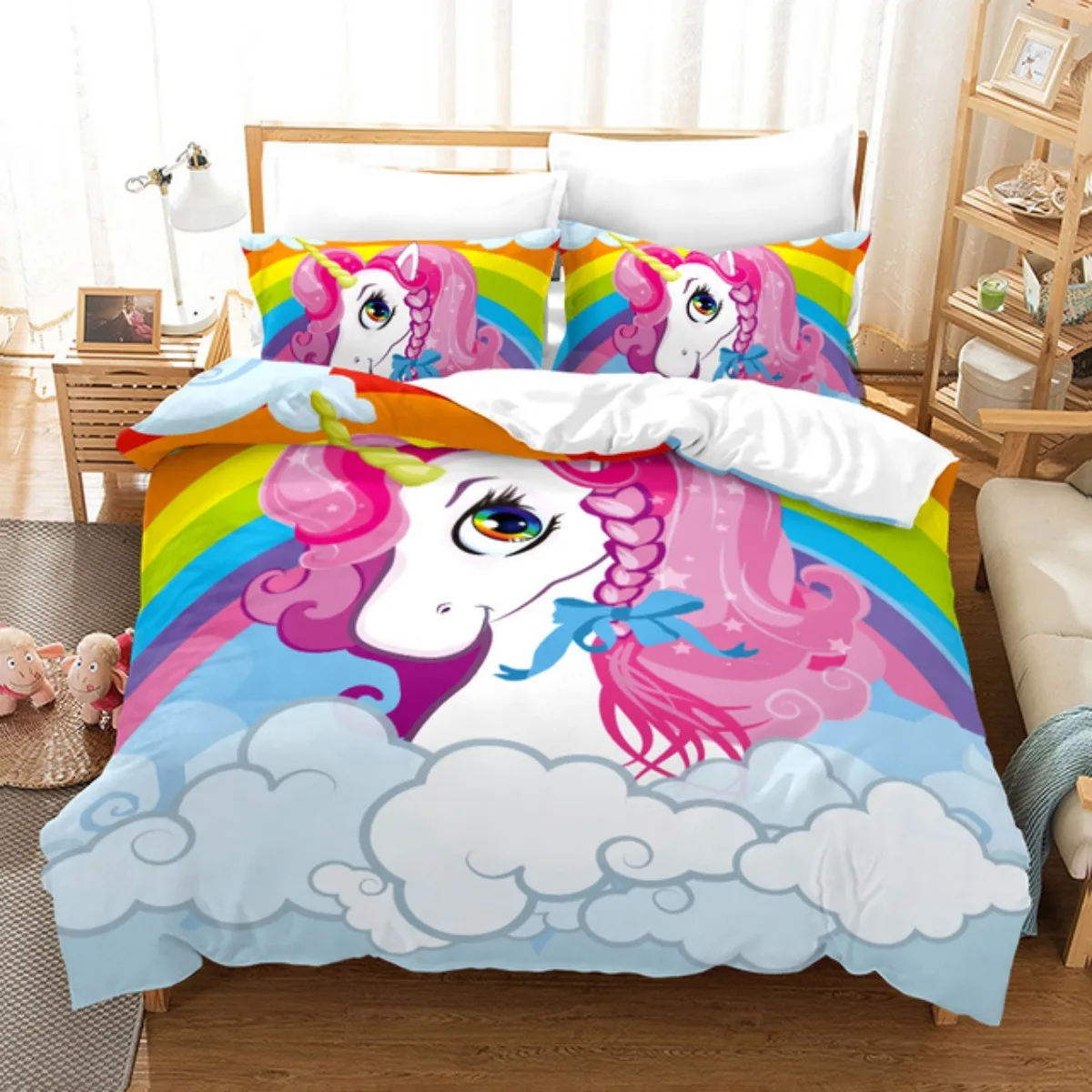 Rainbow Unicorn Bedding Sets Cartoon 3D Digital Printing Duvet Cover Sets Suitable for Bedroom Unicorns and Rainbows Bed Linen 5