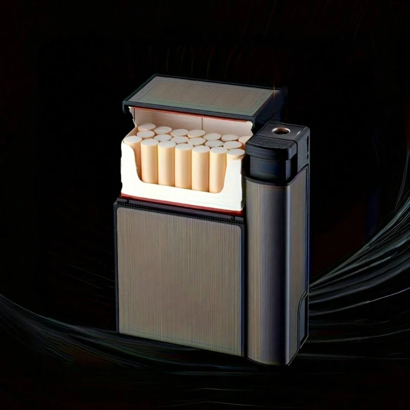 Stylish Metal Cigarette Case with Built-In Lighter, Anti-Pressure & Moisture-Proof Design, Holds 20 Standard Cigarettes