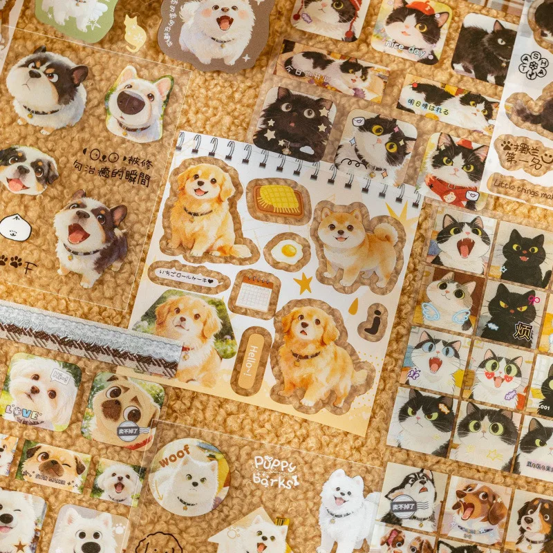 20매/권 크리에이티브 고양이 스티커북 PET 방수 소재 풍부한 재료 스티커 핸드 어카운트 스크랩북 DIY 데코레이션