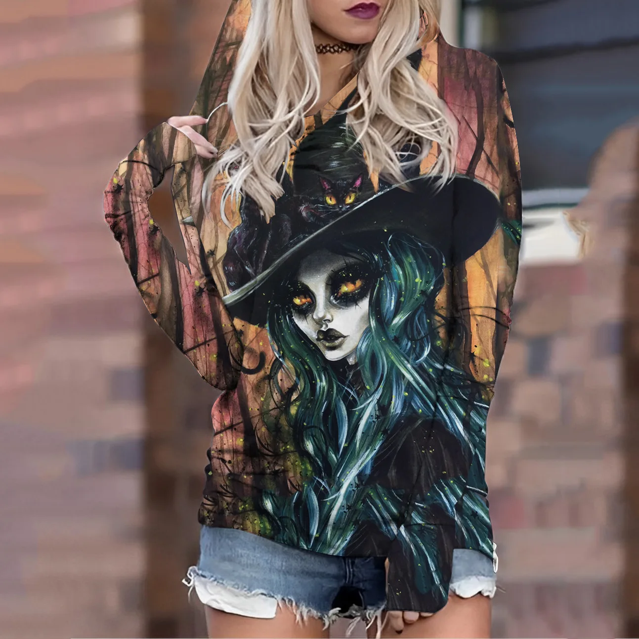 

Halloween Print Hoodeis Women 2023 Autumn Winter Fashion Streetwear Loose Pullovers Female Casul Oversize Weird Sweatshirts
