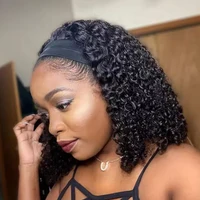 Bandeau cheveux humains Bob Afro crépus bouclés 250 densité brésilien Remy cheveux Afro profond bouclés sans colle écharpe perruques pour les femmes noires 1