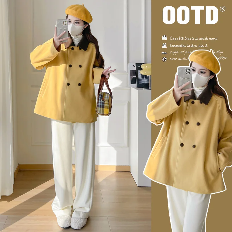 New Korean Style Maternity Clothes Autumn Winter Double-breasted Cardigan Jacket Lapel Maternity Top Slender Woman Fashion Wear