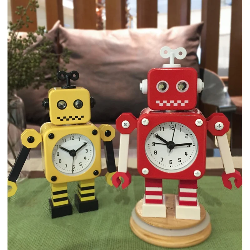 

Homhi Glowing Robot Quartz Alarm Clock Electronics Decoracion Para El Hogar Reloj Despertador Children's Room Gift Clock HSZ-005