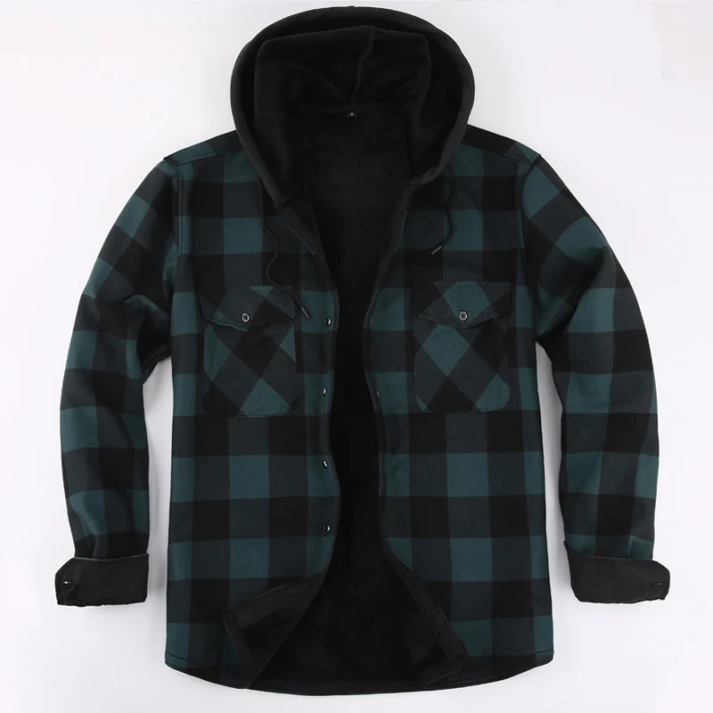 Men's Flannel Plaid Hooded Shirt - Warm and Comfortable Casual Fashion