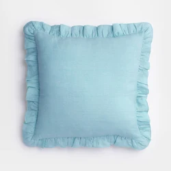 Pure Linen Ruffle Throw Pillowcases - Soft Cushion Covers for Home Decor and Living Room (Sky blue)